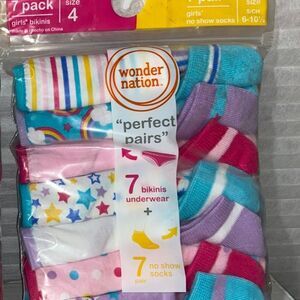 Wonder Nation "Perfect Pairs" 7 Bikinis Size 4 & 7 No Show Socks Brand New!